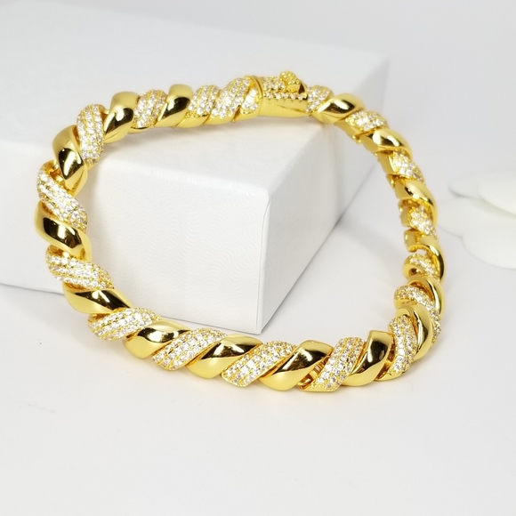 NWT 18K Gold Rope Chain Micro Pave CZ Bracelet - Picture 9 of 14